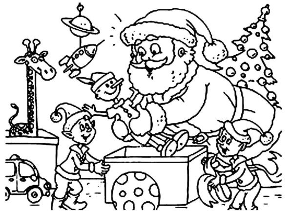 Hojny Święty Mikołaj przyniósł prezenty dla wszystkich kolorowanka do druku